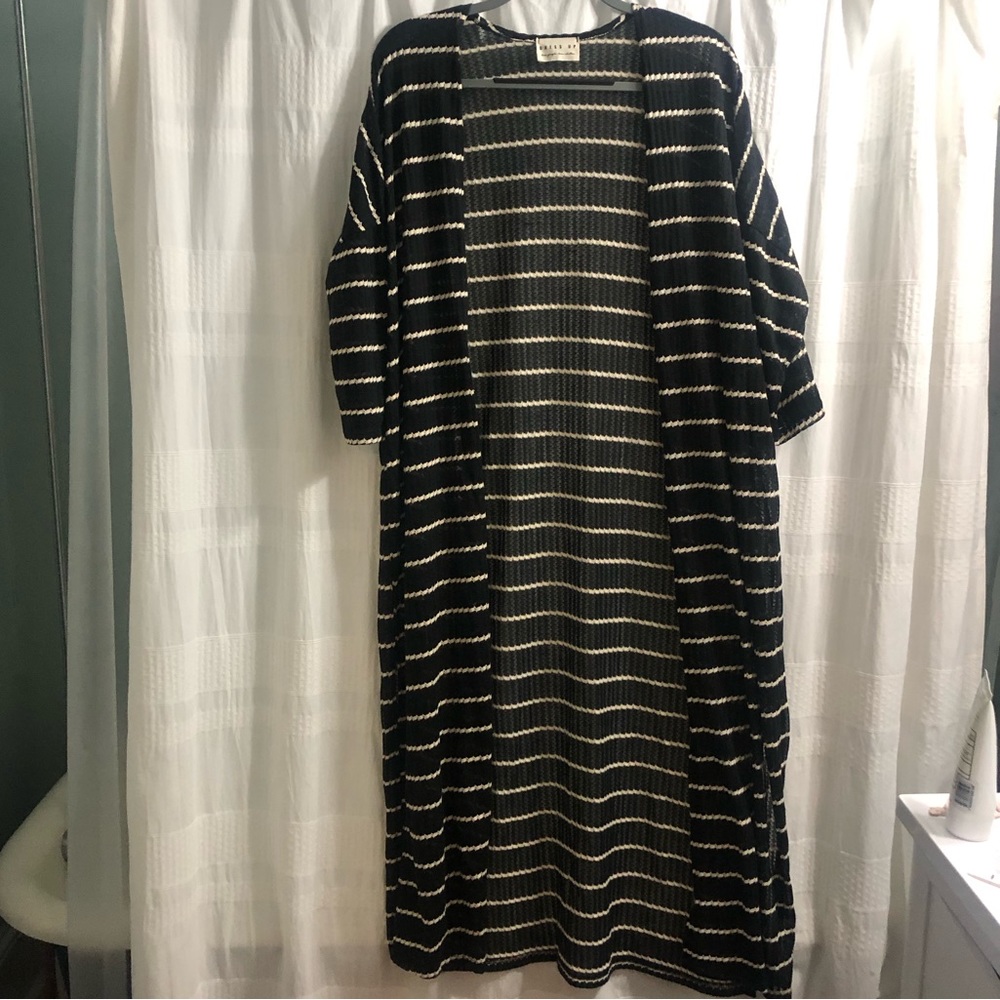Short sleeve knee length cardigan
